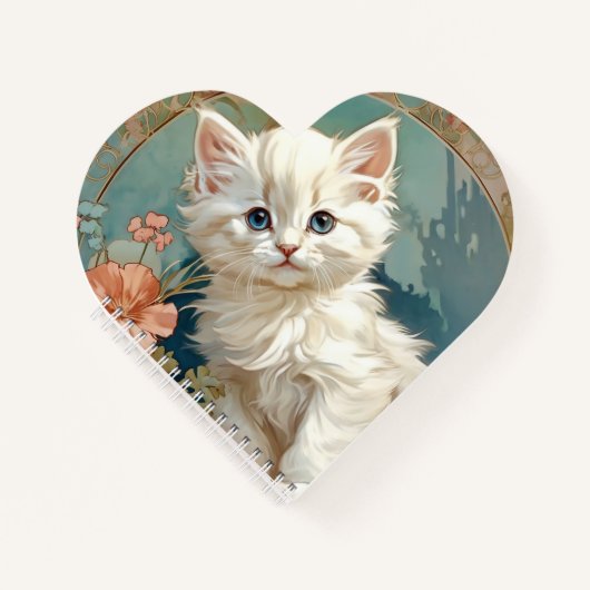 Alphonse Mucha Style White Cat Notizblock (Vorderseite)