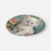 Alphonse Mucha Style White Cat Pappteller (Schrägansicht)