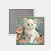 Alphonse Mucha Style White Cat, Persische Kätzchen Magnet (Vorderseite/Rückseite)