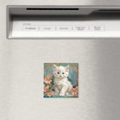 Alphonse Mucha Style White Cat, Persische Kätzchen Magnet (In Situ (Geschirrspüler))