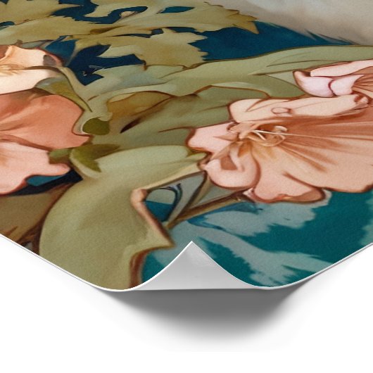 Alphonse Mucha Style White Cat Poster (Ecke)