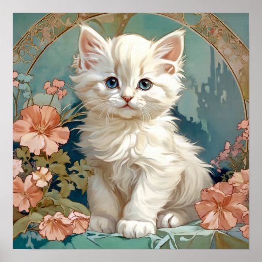 Alphonse Mucha Style White Cat Poster (Vorne)