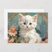 Alphonse Mucha Style White Cat Postkarte (Vorne/Hinten)