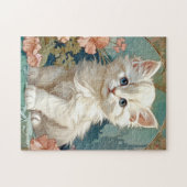 Alphonse Mucha Style White Cat Puzzle (Horizontal)