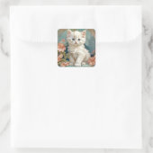 Alphonse Mucha Style White Cat Quadratischer Aufkleber (Tasche)