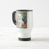 Alphonse Mucha Style White Cat Reisebecher (Vorderseite Links)