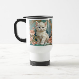 Alphonse Mucha Style White Cat Reisebecher