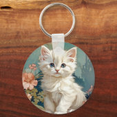 Alphonse Mucha Style White Cat Schlüsselanhänger (Rückseite)