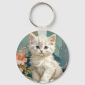 Alphonse Mucha Style White Cat Schlüsselanhänger (Rückseite)