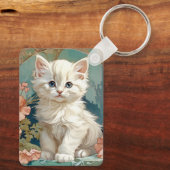Alphonse Mucha Style White Cat Schlüsselanhänger (Rückseite)