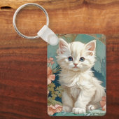 Alphonse Mucha Style White Cat Schlüsselanhänger (Vorderseite)