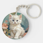 Alphonse Mucha Style White Cat Schlüsselanhänger (Rückseite)