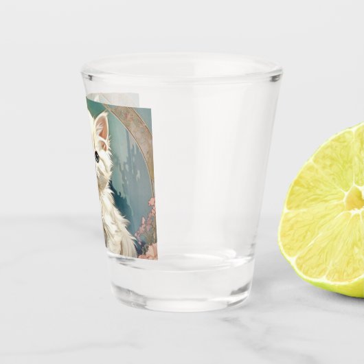 Alphonse Mucha Style White Cat Schnapsglas (Rechts)