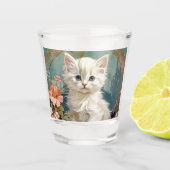 Alphonse Mucha Style White Cat Schnapsglas (Vorderseite)
