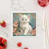 Alphonse Mucha Style White Cat Serviette (Beispiel)