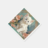 Alphonse Mucha Style White Cat Serviette (Ecke)