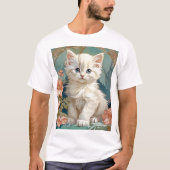 Alphonse Mucha Style White Cat T-Shirt (Vorderseite)
