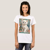 Alphonse Mucha Style White Cat T-Shirt (Vorne ganz)