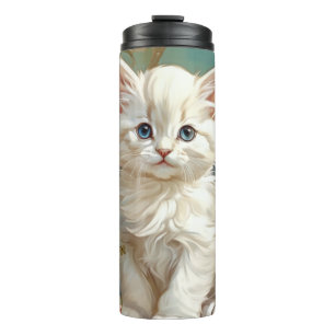 Alphonse Mucha Style White Cat Thermosbecher