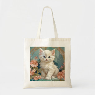 Alphonse Mucha Style White Cat Tragetasche