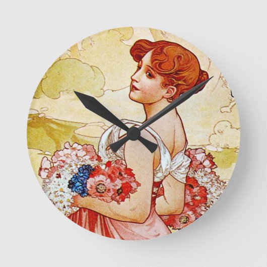 Alphonse Mucha Summer Runde Wanduhr (Vorderseite)