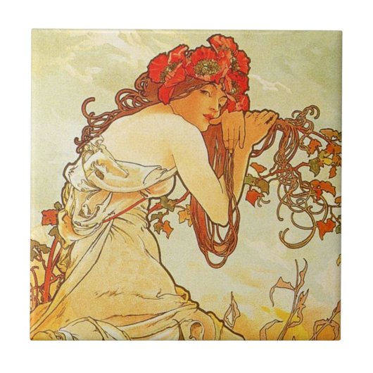Alphonse Mucha Summer Tile Fliese (Vorderseite)
