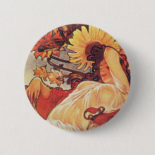 Alphonse Mucha Sunflower Button