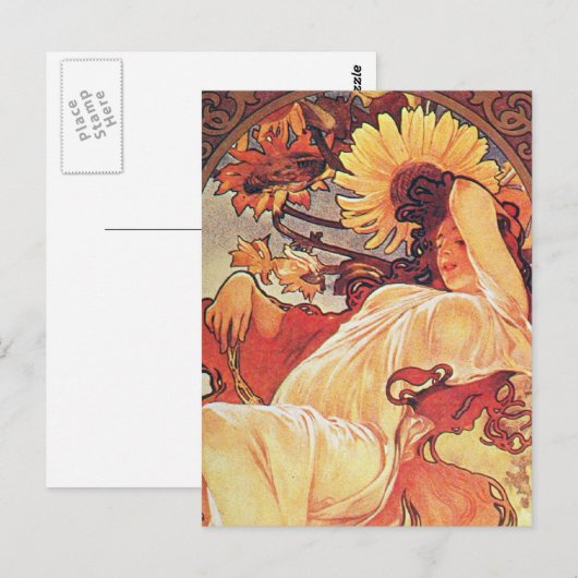 Alphonse Mucha Sunflower Postkarte (Vorne/Hinten)
