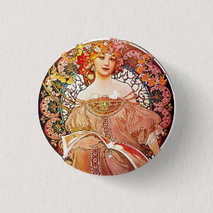 Alphonse Mucha Tagtraum Florale Vintage Art Nouvea Button
