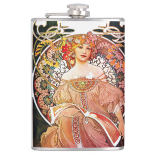 Alphonse Mucha Tagtraum Florale Vintage Art Nouvea Flachmann