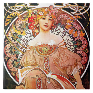 Alphonse Mucha Tagtraum Florale Vintage Art Nouvea Fliese