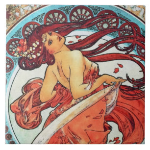 Alphonse Mucha Tanz Vintage Art Nouveau Gemälde Fliese