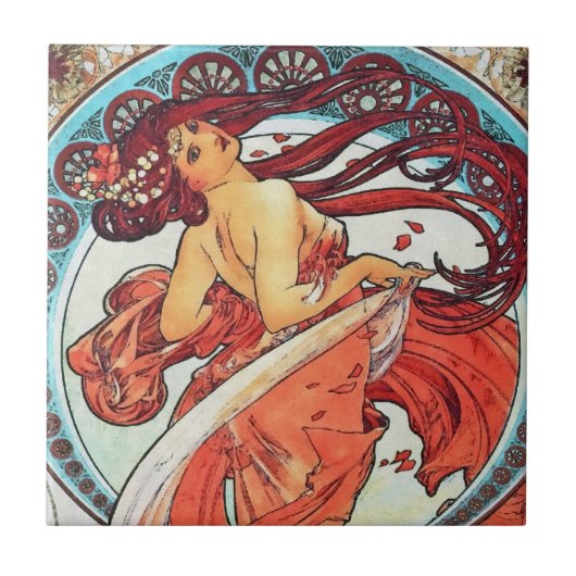 Alphonse Mucha Tanz Vintage Jugendstil-Malerei Fliese (Vorderseite)