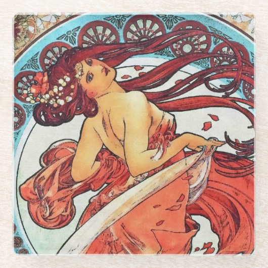 Alphonse Mucha Tanz Vintage Jugendstil-Malerei Glasuntersetzer (Vorderseite)