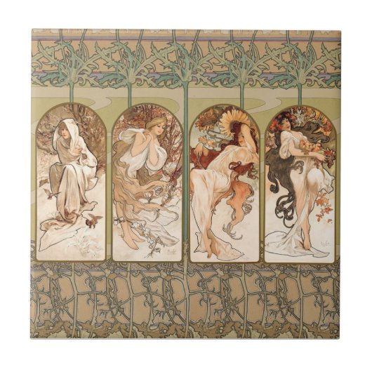 Alphonse Mucha The Seasons 1897 Art Nouveau Fliese (Vorderseite)