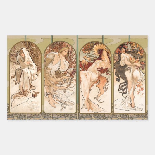 Alphonse Mucha The Seasons 1897 Art Nouveau Rechteckiger Aufkleber (Vorderseite)