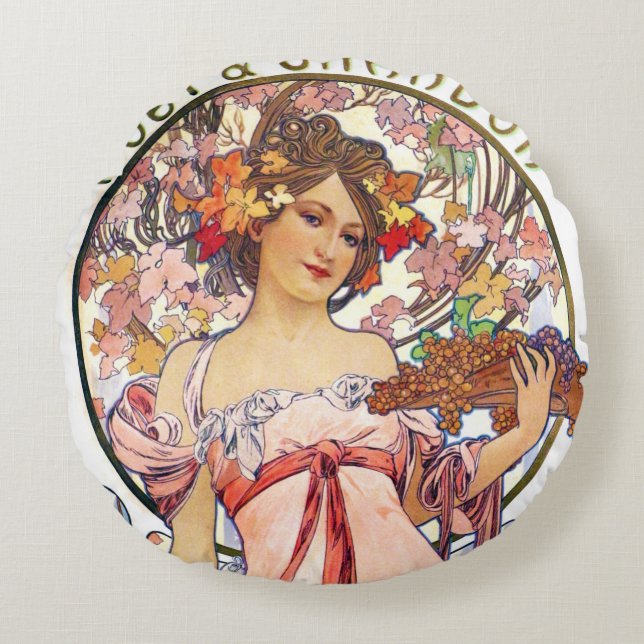 Alphonse Mucha Throw Pillow Rundes Kissen (Vorderseite)