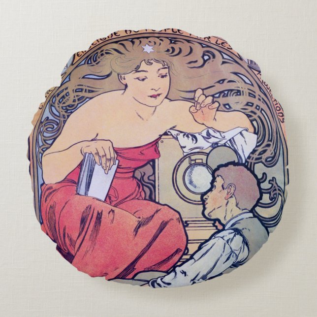 Alphonse Mucha Throw Pillow Rundes Kissen (Vorderseite)