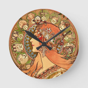 Alphonse Mucha - Tierkreiszeichen Runde Wanduhr