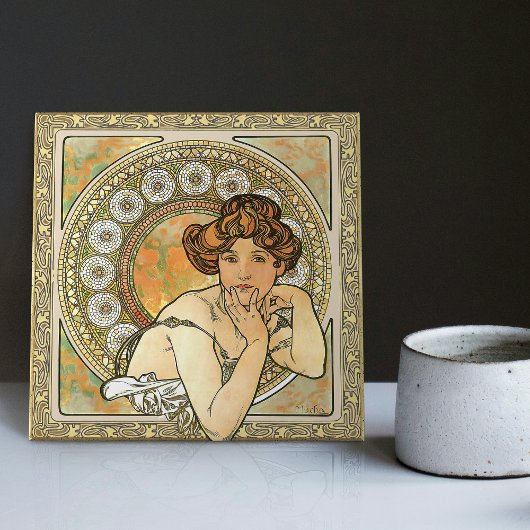 Alphonse Mucha Topaz Vintage Jugendstil Fliese