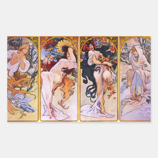 Alphonse Mucha Vier Jahreszeiten Aufkleber (Vorderseite)