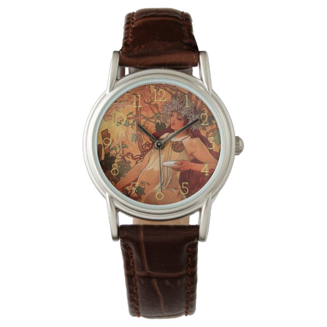 Alphonse Mucha, Vier Jahreszeiten, Herbst Armbanduhr (Vorderseite)