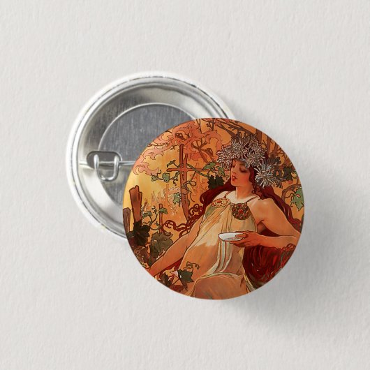 Alphonse Mucha, Vier Jahreszeiten, Herbst Button (Vorne & Hinten)