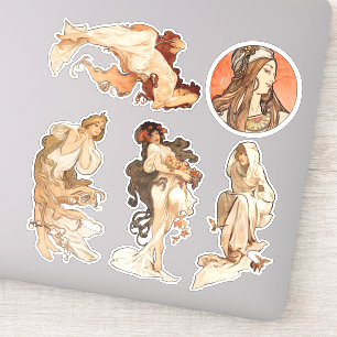 Alphonse Mucha Vier Jahreszeiten und Bonus Circle Aufkleber