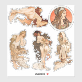 Alphonse Mucha Vier Jahreszeiten und Bonus Circle Aufkleber
