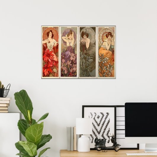 Alphonse Mucha, vier Wertvolle Steine Poster (Heimbüro)