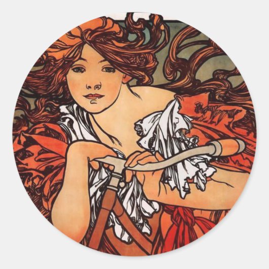 Alphonse Mucha Vintage Fahrradaufkleber Runder Aufkleber (Vorderseite)