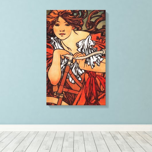 Alphonse Mucha Vintages Fahrrad Leinwand Poster (Insitu (Holzboden))