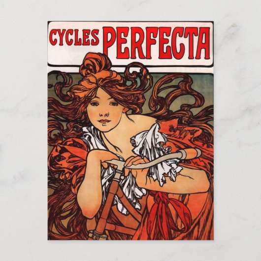 Alphonse Mucha Vintages Fahrrad Postkarte (Vorderseite)