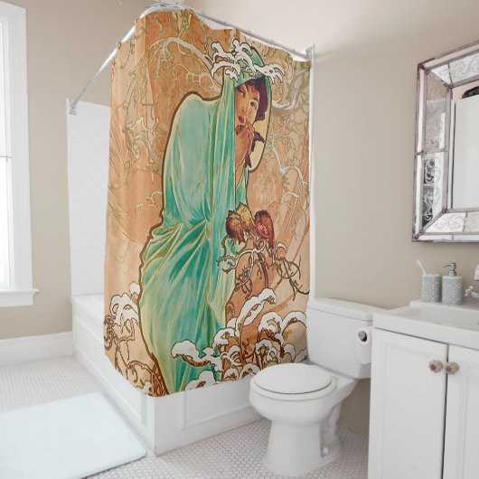 Alphonse Mucha,Winter,Art Nouveau,Poster,Vintag Duschvorhang (Beispiel)